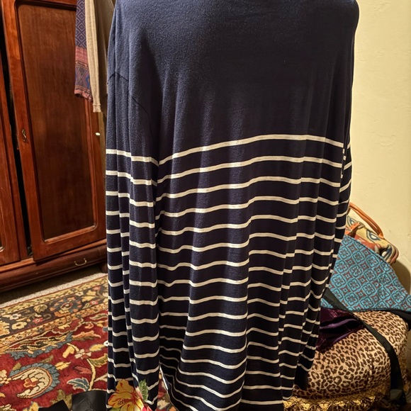 Polo/Ralph Lauren Navy and White Striped Long-Sleeve Top with Floral Accents - Picture 3 of 5